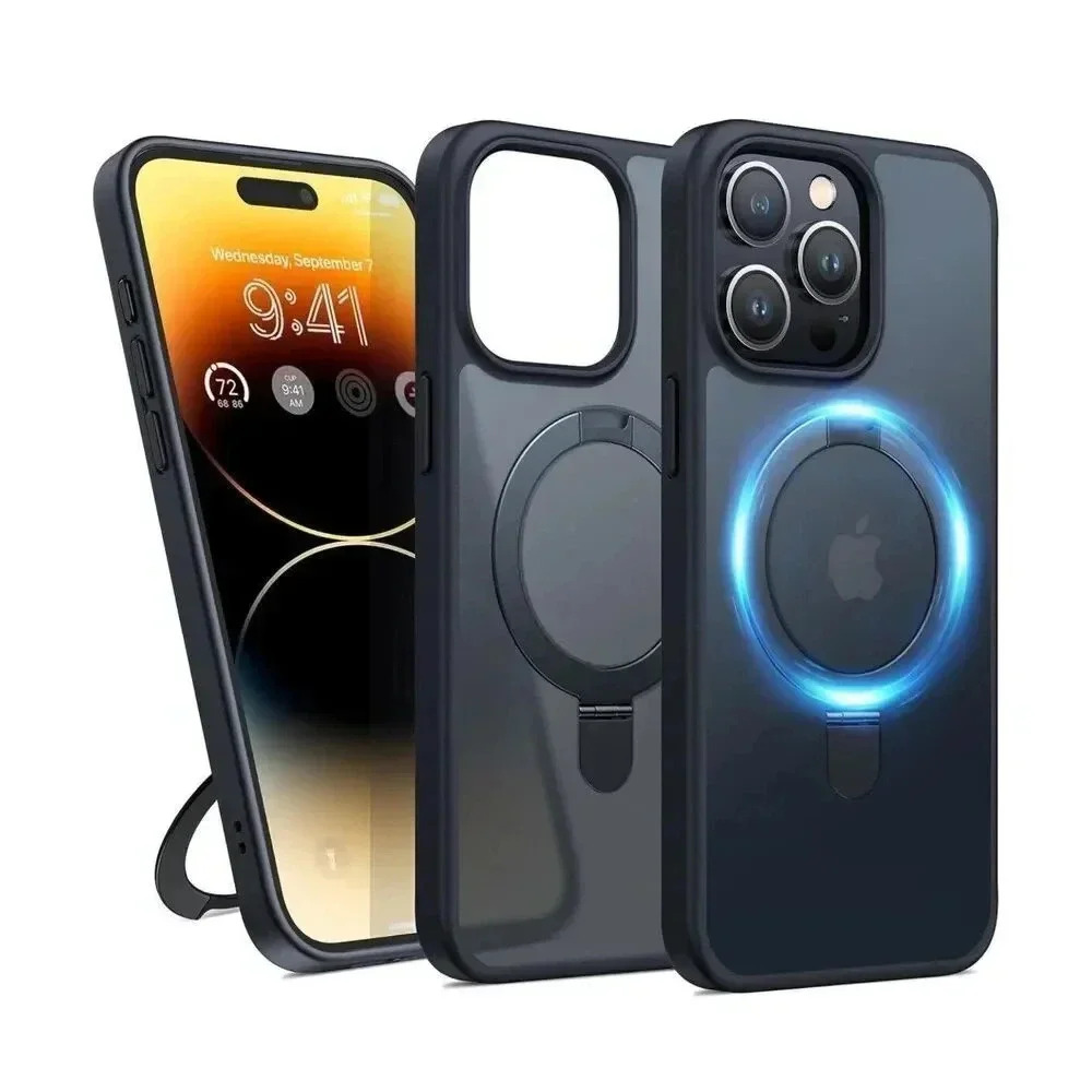Humixx Translucent Black‎ Case For iPhone 15 Pro Max 6.7” Kickstand Mag-Guard